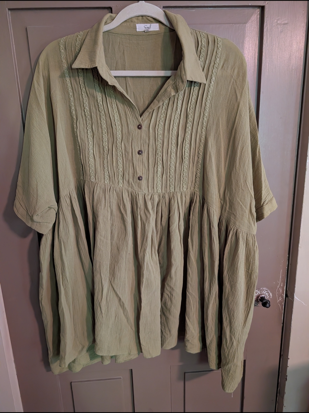 Easel Los Angeles Sage Green Babydoll Tunic Top - Size Large Oversized